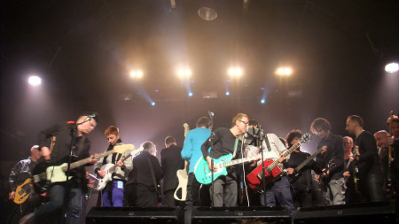 The somewhat bizarre sight of the massed ranks that was the Pink Flag Guitar Orchestra for the encore at the Heaven live show...