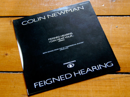 Colin Newman 'Feigned Hearing' 7 inch single rear cover design