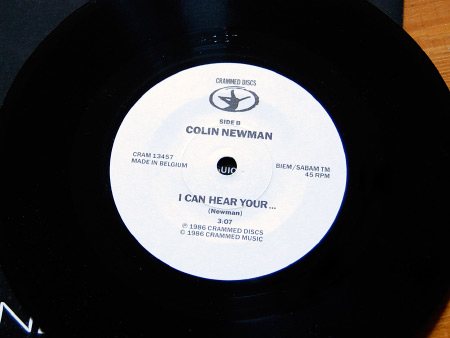 Colin Newman 'Feigned Hearing' 7 inch single B side label design